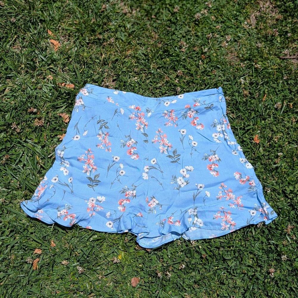 NWT Miss Selfridge Blue Pink Floral High Waisted Ruffle Shorts Skort US 6